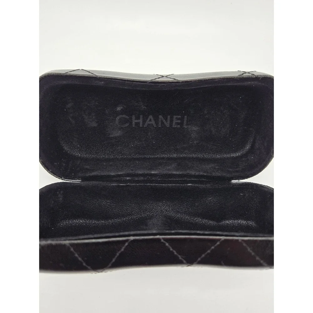 Chanel Black Quilted Leather Sunglasses Case Silver CC Logo Hard Shell Eyewear
